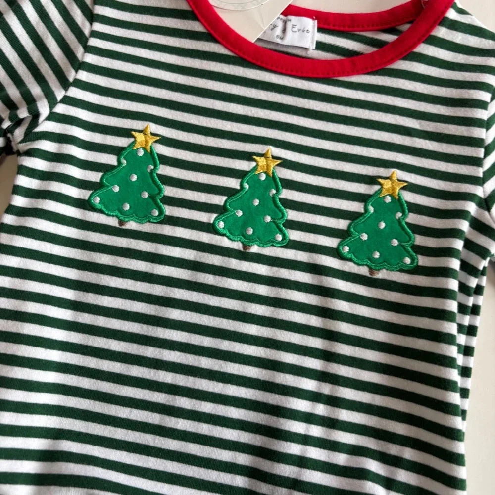 Abby &‎ Evie Infant Boys 6M Striped Red Green Christmas Tree Romper Applique